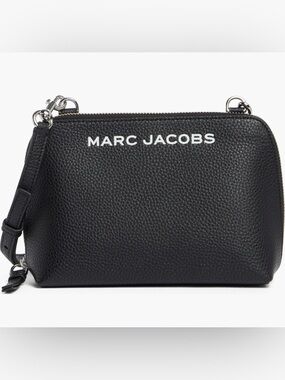 Marc Jacobs Black Grind Leather Crossbody Pouch with White Logo